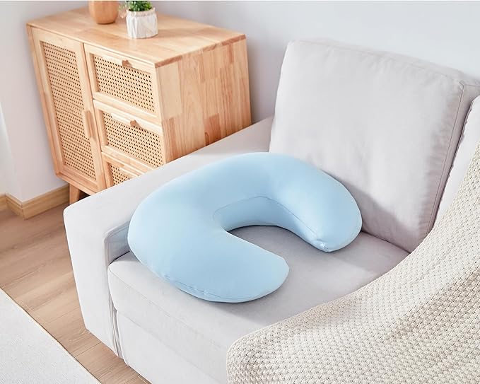 Nursing Pillow, Plus Size Breastfeeding Pillow Original Support for Baby Boys Girls Breastfeeding Essentials, with Removable Soft Cotton Cover (Light Blue, Standard (23.62*18.11*5.91 Inches))