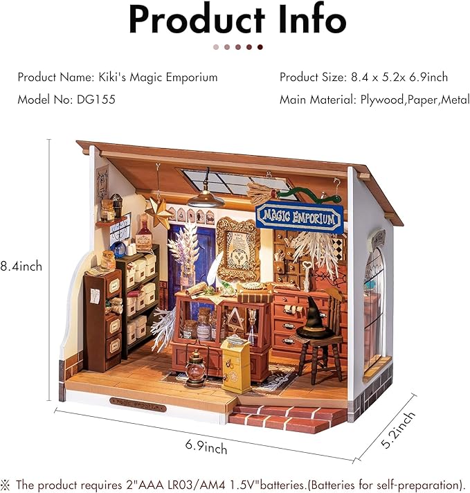 Rolife DIY Miniature House Kit Magic House, Tiny House Kit for Adult to Build, Mini House Making Kit with Furniture, Halloween for Family and Friend (Kiki's Magic Emporium)