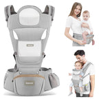 Baby Carrier with Hip Seat,Ergonomic M Position 6in1 Baby Carrier Newborn to Toddler,Head Support and Breathable Mesh Newborn Carrier,Adjustable Baby Holder Carrier for Dad&Mom-Grey
