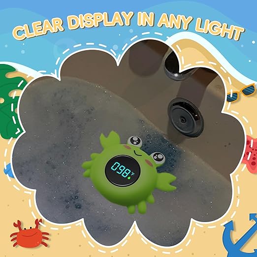 b&h Baby Bath Thermometer with LED Display, Newborn Water Temp Thermometer, Safety Water Sensor for Infants, Color-Coded Alerts, Tub Temperature Monitor, Cute Floating Bath Toy, Crab (Pink)