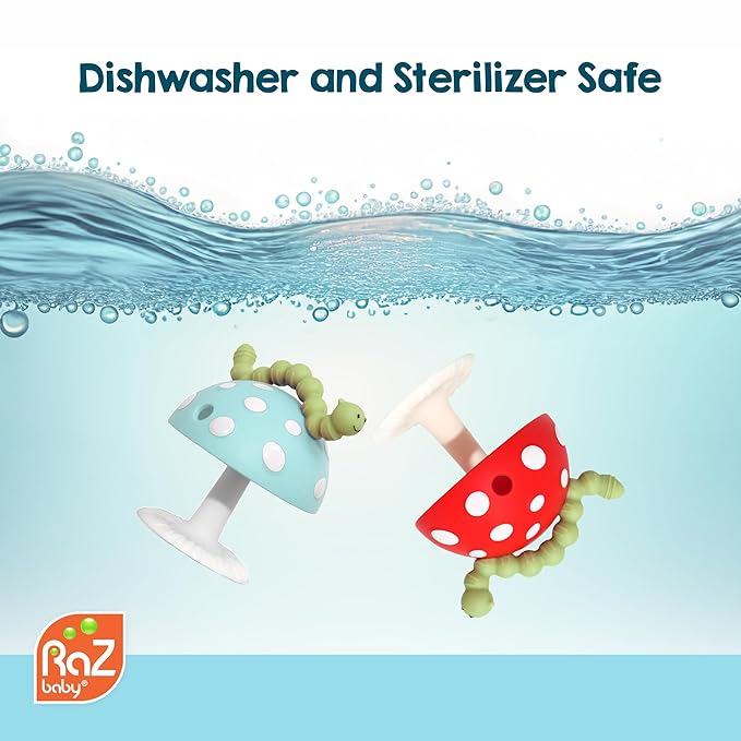 RaZbaby Chompy Grip Teether for Infant & Baby 3M+ Silicone Teething Toy with Suction Base and Multi-Texture Design for Teething Relief - Soothes Sore Gums & Easy-to-Hold Teether, BPA Free - Pink