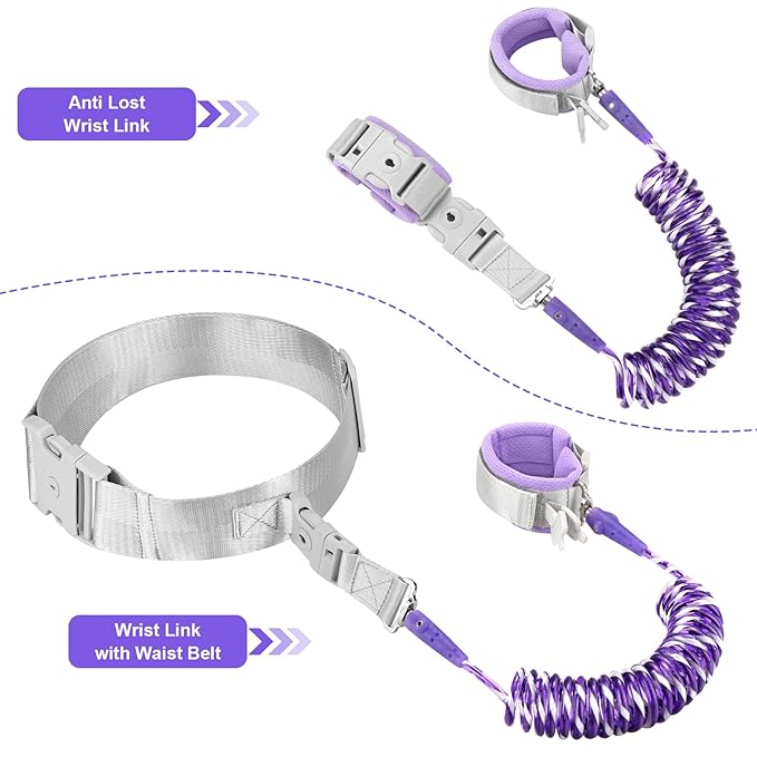 Accmor Toddler Leash with Reflective Baby Anti Lost Wrist Link, 2 in 1 Kids Walking Harnesses Belt Leashes with Key Lock for Girls Age 1-4, Keep Child Close Rope Tether for Outdoor Travel Purple