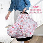 Rquite All-in-1 Car Seat Cover Baby, Carseat Covers for Girl Boy, Stretchy Soft Infant Car Seat Cover, Multi-use Baby Carrier Cover, Car Seat Canopy, Stroller Sun Shade, Nursing Breastfeeding Cover