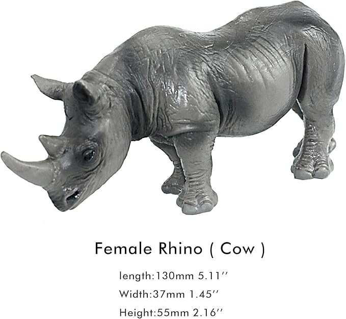 FUNSHOWCASE African Jungle Animals Toy Rhinoceros Figure Realistic Miniature 3-Piece #1698-1700