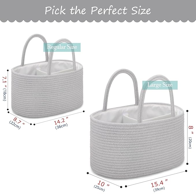 COMSE Baby Diaper Caddy Organizer, Car Caddy, Diaper Change Organizer, Gift Baskets Empty, Portable Tote Bag with Divider, Baby Shower Gifts Newborn Essentials Registry Must Have, Cool Gray