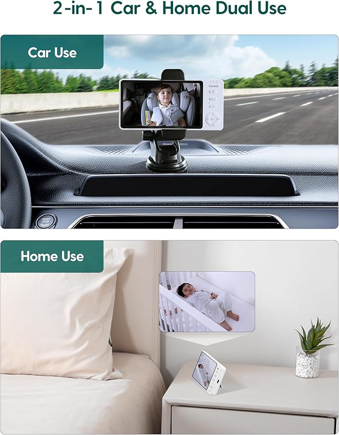 BABELIO Wireless Baby Car Camera with 5" HD Night Vision, Battery-Powered Rear Facing Car Seat Monitor for Kids and Pet, Easy Install 360° Rotatable Backseat Mirror, Newborns Travel Essentials Gifts