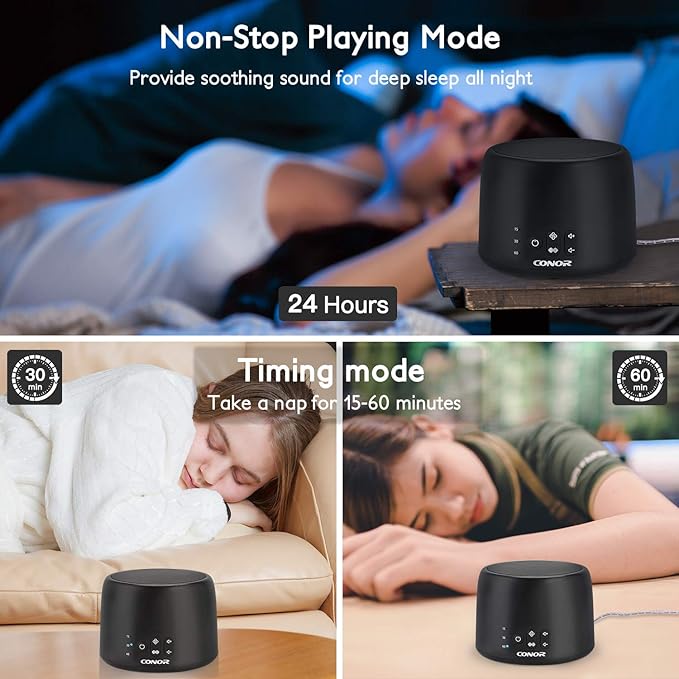 Conor White Noise Machine, Sleep Sound Machine - 24 High Fidelity Soothing Fan & White Noise Sounds, Timer & Memory Feature, Portable Office Privacy or Travel Sleep Therapy for Baby, Kids, Adults