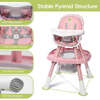 15 in 1 Convertiable High Chair for Babies and Toddlers, 2 in 1 Highchair & Activity Center w/Toys, Booster Seat, Toddler Chair w/5-Point Harness & Removable Tray & 2-Layer Cusion (Pink)