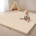 Bella’s Friends Foldable Baby Play Mat for Floor, 50"x50" Vegan Leather Playpen Mat, 1.2" Extra Thick Foam, Non-Toxic, Wipe-Clean, Travel-Ready, Non-Slip Crawling Mat for Kids Toddlers&Infants, Beige