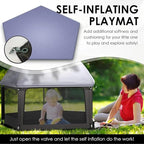 Pop-Up Playpen for Babies & Toddlers Foldable with Canopy (UPF 50), Self-Inflating Playmat, Wind Shade & Carry Bag Durable Baby Beach Tent, Outdoor