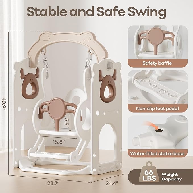 Mloong 12 in 1 Toddler Slide and Swing Set, Kids Slide for Toddlers 1-3 Years Old Baby, Indoor Outdoor with Basketball Hoop Drawing Golf for Kids Easy Assembly(Beige & Rosy Brown)(82×67×41in)