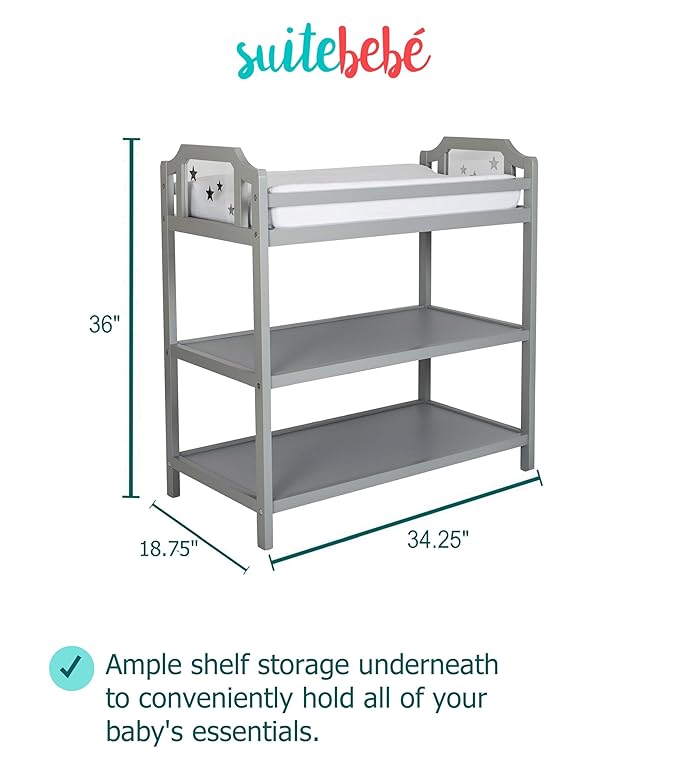 Suite Bebe Celeste Changing Table Safety Rail Included, Light Grey