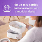 Philips Avent Baby Bottle Sterilizer and Dryer Premium, Removes 99,9% of Bacteria, Chemicals Free, Capacity 6 Bottles/Teats/Accessories, Modular Space Saving Design, Model SCF293