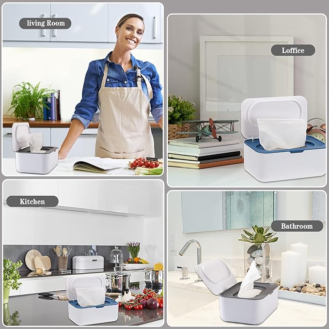 NOVWANG 3 Pack Baby Wipes Dispenser Wipe Holder with Lids, Keeps Wipes Fresh, Refillable Wipes Container with Sealing Design, Bathroom Tissues Wipes Case Box