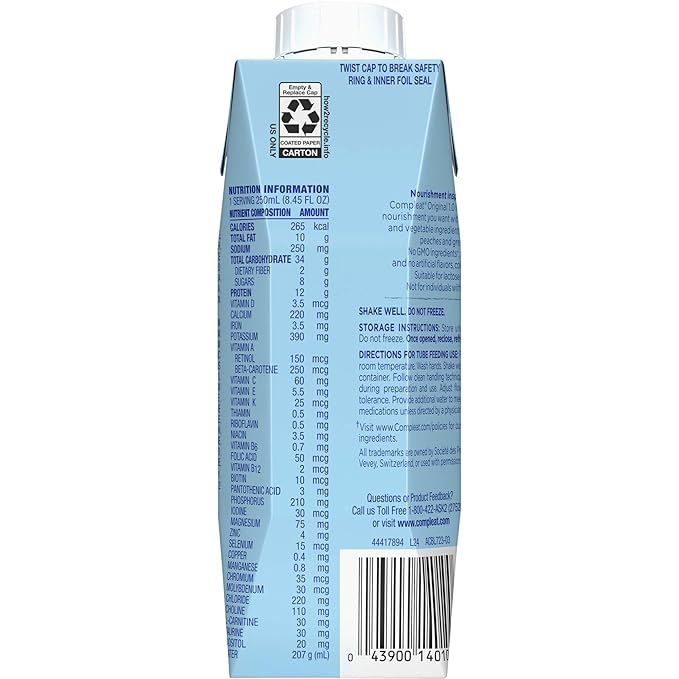 Nestle Compleat Original Tube Feeding Formula Unflavored 8.45 oz Carton, 12 Count