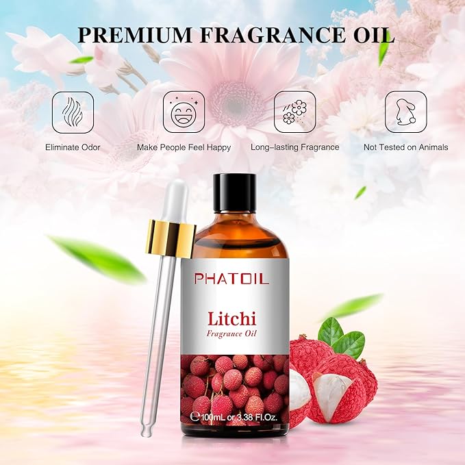 PHATOIL 3.38FL.OZ Litchi Fragrance Oils for Aromatherapy, Essential Oils for Diffusers for Home, Perfect for Diffuser, Yoga, Skin Care, DIY Candle and Soap Making - 100ml