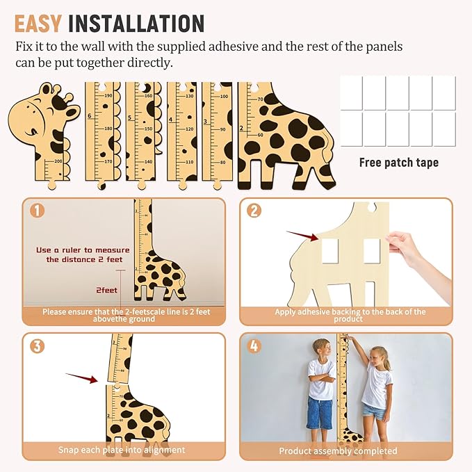 Wooden Growth Chart for Kids,Giraffe Height Chart for Boy Girls,Measuring Board for Kids Height,for Child's Room,Nursery Decor Decoration Wall Art (giraffe)