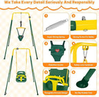 4-in-1 Toddler Swing Set & Baby Jumper and Bouncer for Toddlers, Foldable Baby Swing Stand for Outdoor Indoor Play, Easy to Assemble and Store for Ages 6 Months to 10 Years Old (Dark Green)