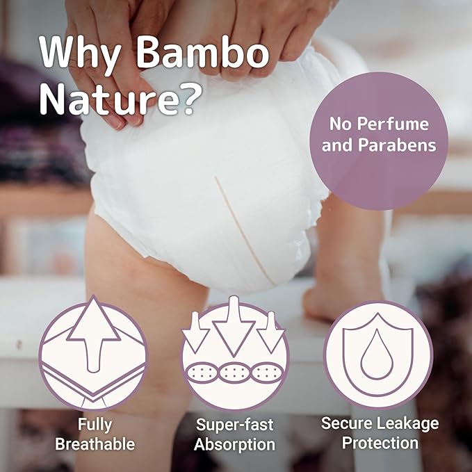 Bambo Nature Hypoallergenic Dream Baby Diapers, Premium Eco-Labeled Sustainable Diapers, Enhanced Leakage Protection, Totally Chlorine-free, Skin Friendly, and Super Absorbent - Size 5 (300 Count)