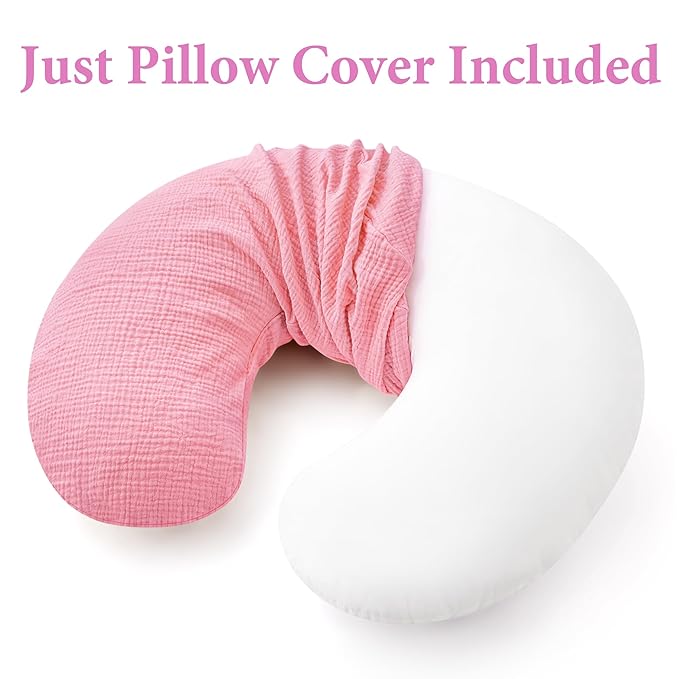 Pro Goleem Muslin Nursing Pillow Cover, 100% Cotton Soft Breathable Feeding Pillow Slipcover for Breastfeeding Moms, Fits Standard Infant Nursing Pillow, for Boys and Girls, 2 Pack (Pink＆Purple)