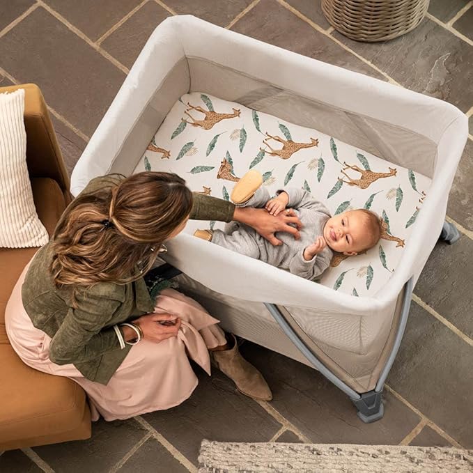 BROLEX 2 Pack Mini Crib Sheets, Stretchy Portable Fitted Playard Sheet Set, Convertible Playard Mattress Cover, Ultra Soft Breathable Material, Giraffe Leaf