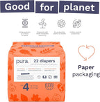 Pura Size 4 Diapers, 66 Count, Unisex, Organic Cotton, Leak-Free, Plant-Based, Dermatologically Tested, Allergy-Certified, Carbon Neutral, B-Corp