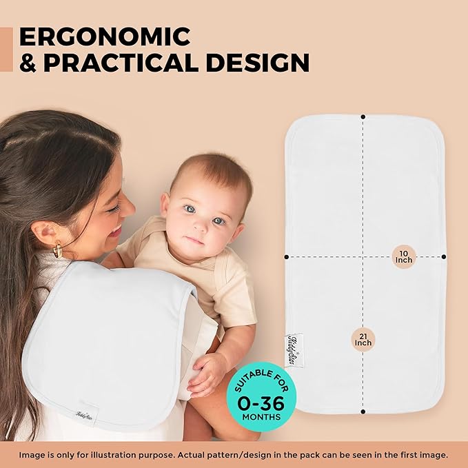 Premium 5-Pack Large Organic Cotton Burp Cloths – 3 Layers, Ultra Soft & Absorbent Burping Towel, Shoulder Towel & Hand Towel