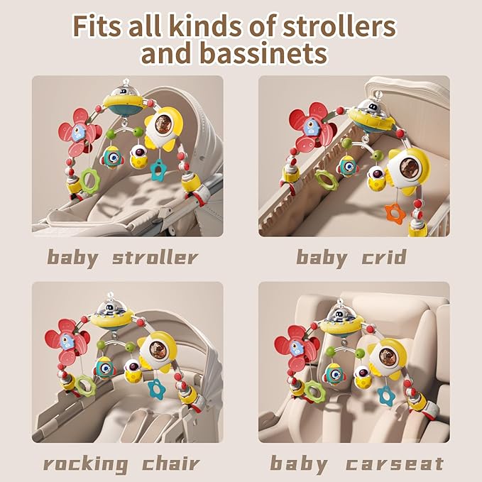 Musical Baby Stroller Arch Toys, Travel Car Seat Toys, Baby Play Arch Crib Accessory Toys, Mobile for Bassinet, Pram Activity Arch Bar Toys for Babies Infants