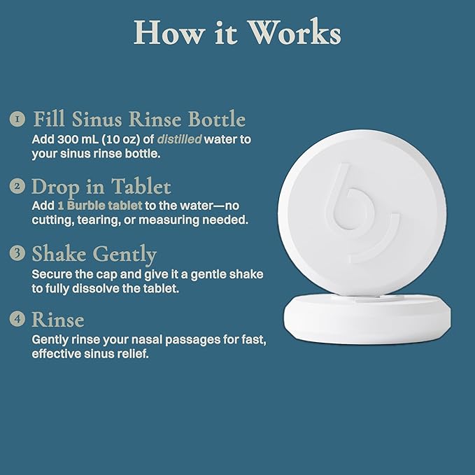 Nasal Rinse Salt Tablets, pH Balanced, A Better Alternative to Saline Packets for Fast Relief, Works with any Sinus Rinse Bottle or Burble Nasal Irrigation System, 60 count
