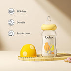 YOHKOH Natural Glass Baby Bottle with Natural Response Nipple, Newborn Anti-Colic Baby Bottles, Wide Neck Mushroom Cap Baby Bottle, Clear (Yellow, (5.4oz (Pack of 4))