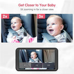 BM2 Car Camera for Baby, 5.2" 1080P Screen with 3X Zoom, Clear Rear-Facing View, 360° Rotating Lens, Easy Installation – Safety for Infants and Pets
