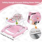 Foldable Baby 5-in-1 Activity Walker - Rocker, Activity Center, Bouncer, Seat Walker, Push Walker - Adjustable Speed Rear Wheels and Height Toys Ages 6-18 Months… (Pink)