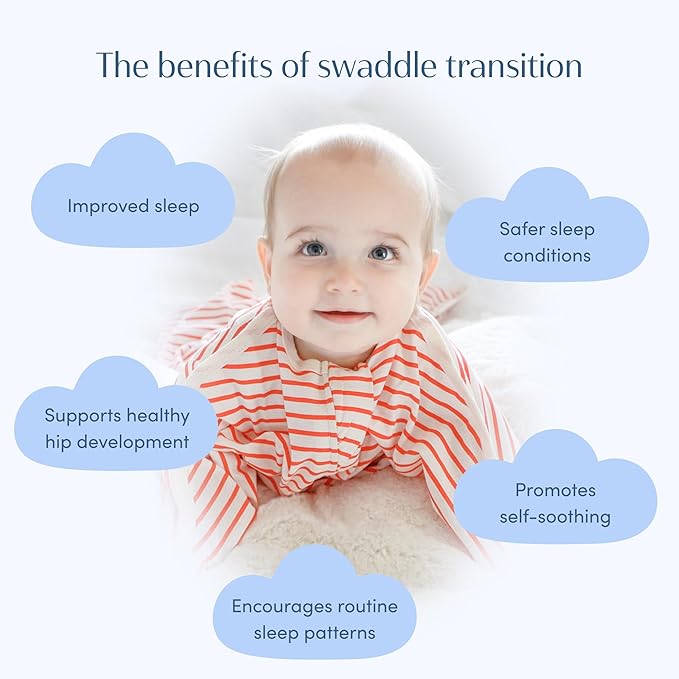 SleepingBaby Zipadee-Zip Transition Swaddle - Cozy Baby Swaddle Blanket with Zipper Convenience - Roomy Wearable Blanket for Easy Diaper Changes - Stripes Strawberry/Cream, Large (12-24 Month)