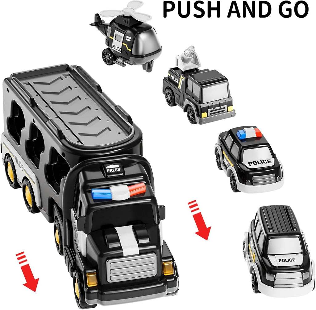 TEMI Police Trucks Boy Toys for 3-5 Year Old Toddlers - Toys for 3 4 5 6 7 Years Old Transport Vehicle Carrier Truck, Boy Trucks Toy Sets, Kids Toys Boys 3-5, Toys for Boys Girls Aged 4-6 5-7