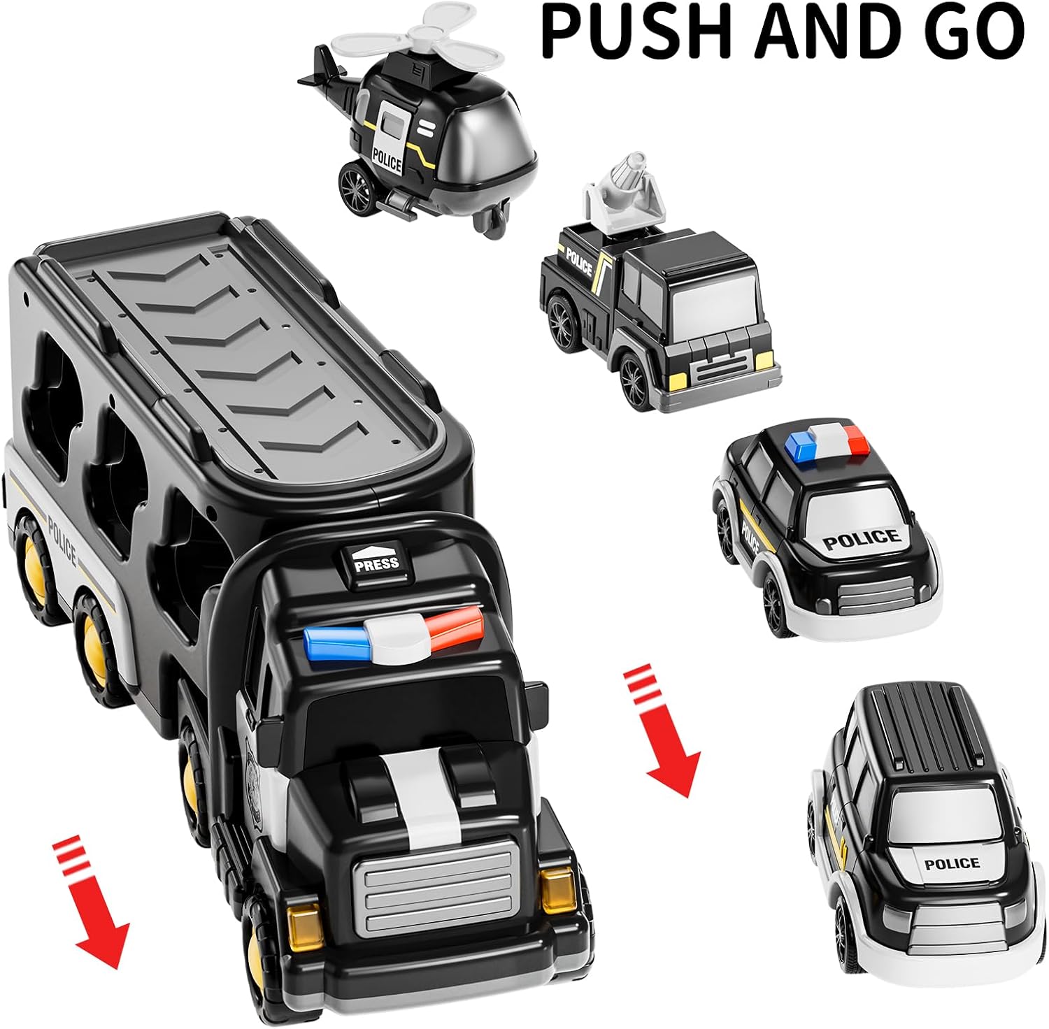 TEMI Police Trucks Boy Toys for 3-5 Year Old Toddlers - Toys for 3 4 5 6 7 Years Old Transport Vehicle Carrier Truck, Boy Trucks Toy Sets, Kids Toys Boys 3-5, Toys for Boys Girls Aged 4-6 5-7