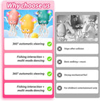 Magic Electric Dancing Octopus Toy with Led Light and Music,Playful Automatic Evasion Crawling Dancing Octopus with Fishing Rod,Smart Tentacle Explorer Dancing Squid Toy Tummy Time Baby Toys,Green