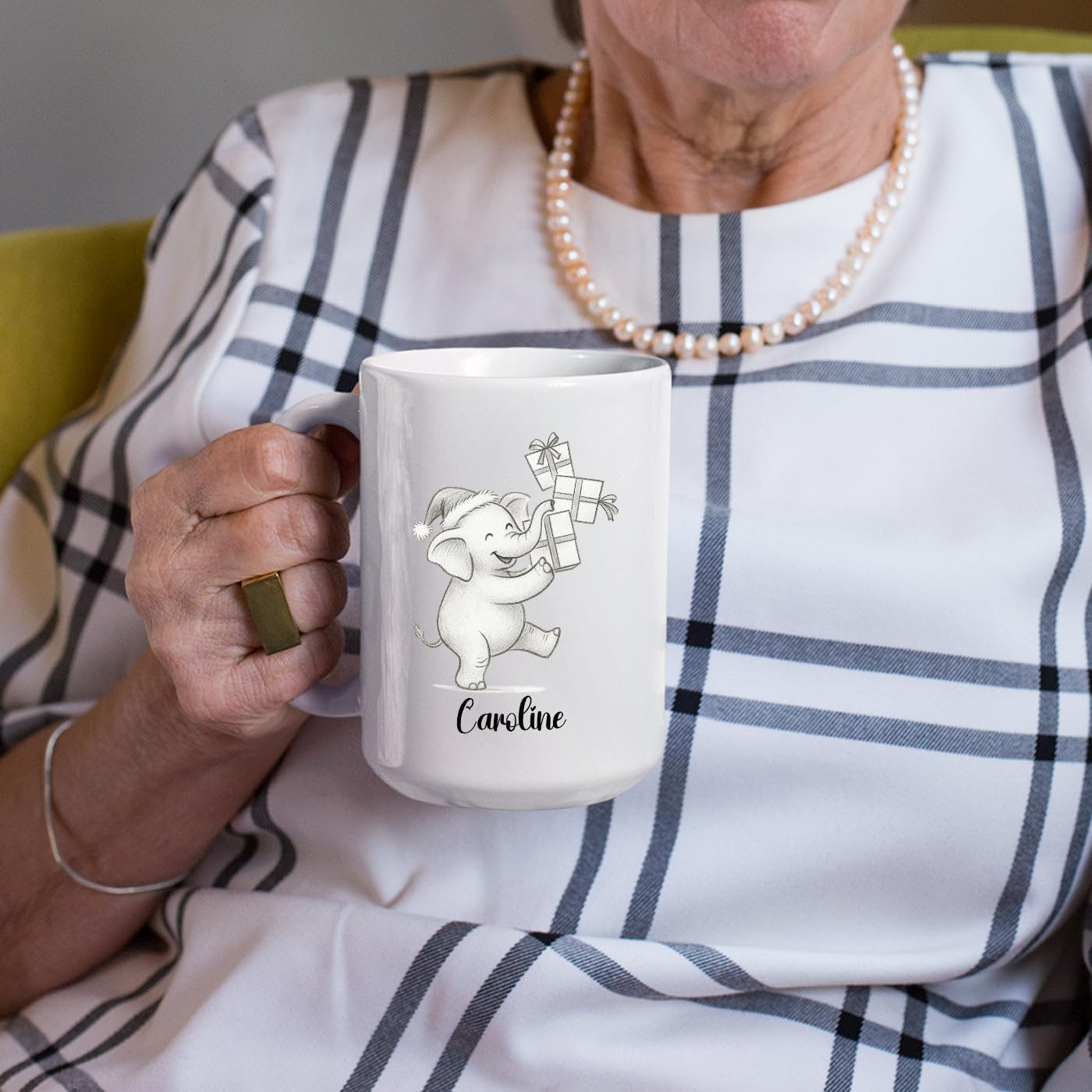 Cute Elephant Coffee Cup With Name, Personalized Elephant Lover Coffee Mug Gift For Men Women Kids Children, Awesome Animal White Ceramic Teacup 11 Oz 15 Oz, Custom Name Elephants Accent Coffee Mug