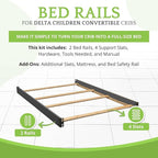 Full-Size Conversion Kit Bed Rails Compatible with Delta Children Convertible Cribs - Solid Wood Rail #0050 - Toddler & Adult Bed Rail for Full-Size Beds - Baby Furniture (Charcoal Grey - 029)