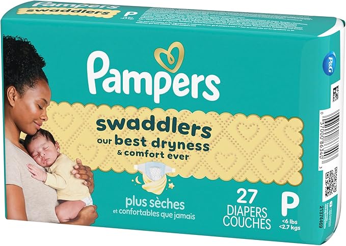 Pampers Baby Diapers - Swaddlers - Size P1, 27 Count, Ultra Absorbent Disposable Preemie Diaper