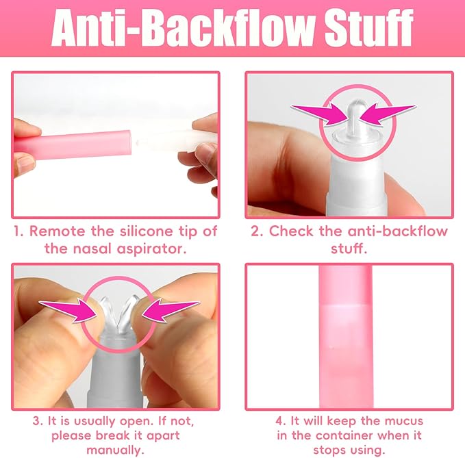 Baby Nasal Aspirator Nasal Congestion Relief with 25 Hygiene Filters 2 Silicone Tips with Nose Cleaning Tweezer, Pink