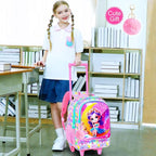 Girls Rolling Backpack, Cute Moon Fairy Roller Wheels Kids Bookbag - Wheeled Elementary School Bag - 3PCS Moon Fairy