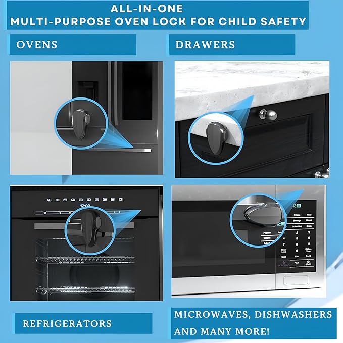 Oven Lock Child Safety, 1 Pack, Oven Door Lock Child Safety, Oven Baby Proofing, Heat-Resistant, Durable & Easy to Install Oven Safety Locks for Toddlers, Baby Proof Oven (Black)
