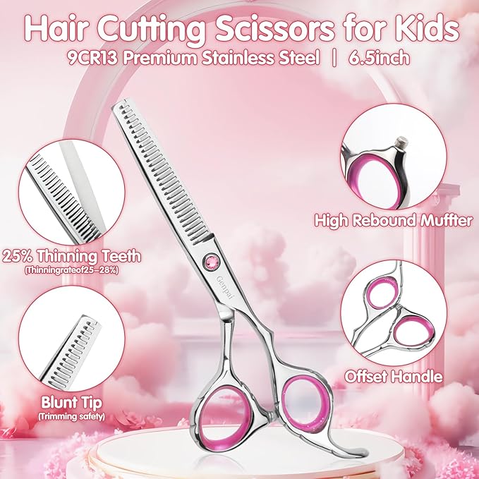 Safety Round Tip Toddler Haircut Scissors Kit - Stainless Steel 11-Piece Hair Clippers for Kids, Men, Women & Salon Use - Professional Barber Grooming Shears with Thinning & Layering Tools