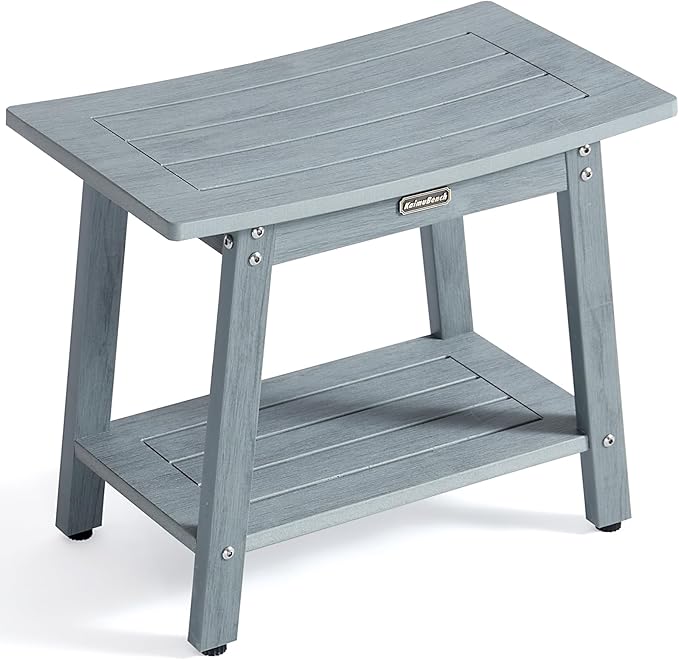 Large Shower Bench Seat, HDPS Shower Stool for Inside, Waterproof Spa Bath Chair for Shaving Leg, Weather Resistant/Non-Slip, Indoor/Outdoor Use, No Maintenance, Gray