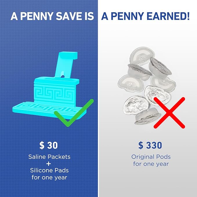 FireAnt 100 Saline Packets and 16 Pack Silicone Saline Pods Refills Set, Compatible with Navage Nasal Care — Includes 100 Count Salt Packets Sinus Rinse + 16 Reusable Salt Pads in Blue