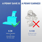 FireAnt 100 Saline Packets and 16 Pack Silicone Saline Pods Refills Set, Compatible with Navage Nasal Care — Includes 100 Count Salt Packets Sinus Rinse + 16 Reusable Salt Pads in Blue