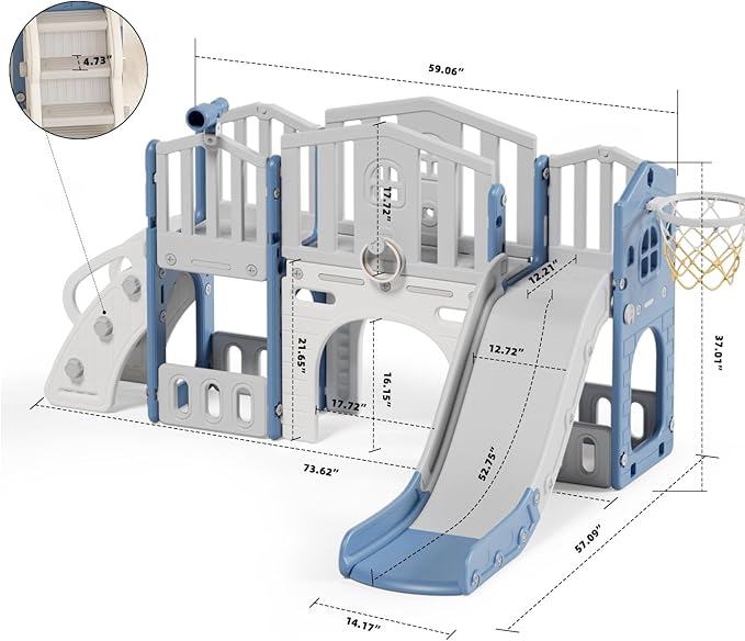 XJD 9 in 1 Toddler Slide Set, Kids Slide for Toddlers Age 1+, Toddler Climber Slide PlaySet with Basketball Hoop and Ball,Outdoor Indoor Playground for Toddlers 1-3 (Blue)