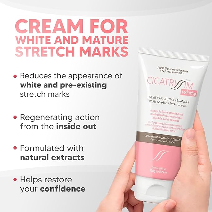 Cicatrissim White Stretch Mark Cream for White and Old Striae - Softens Stretch Marks, Evens Skin Tone, and Firms Skin - All Skin Types - 150g