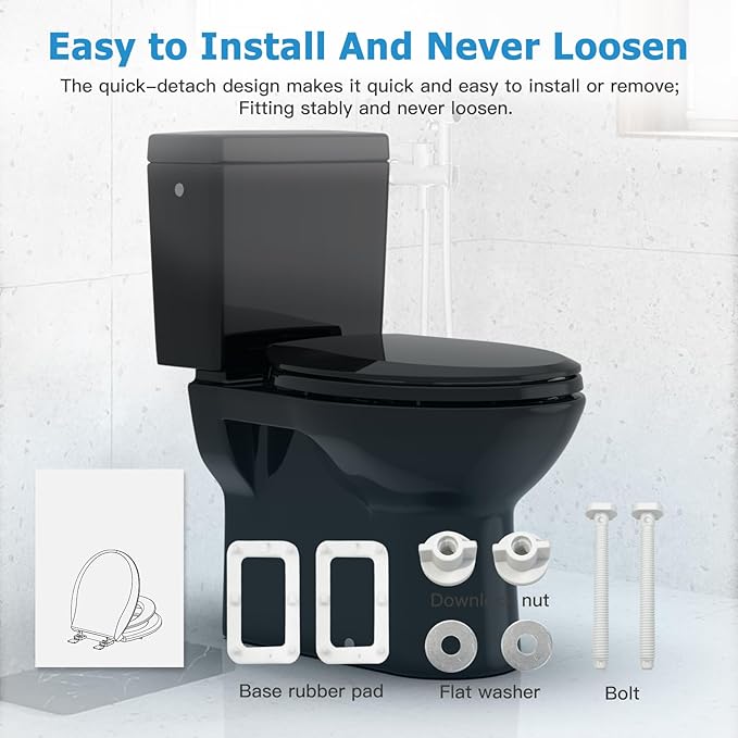 Toilet Seat Cover with Toddler Seat Round – Potty Training Toilet for Kids and Adults, Toddler Toilet Seat with Built-in Child Seat, Easy Clean Slow Close PP Material, Black