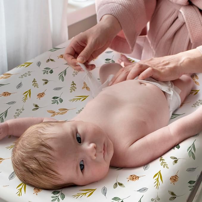 BROLEX Changing Pad Covers for Baby: Boy Girls Ultra Stretchy Soft 2 Pack, Rose Foliage